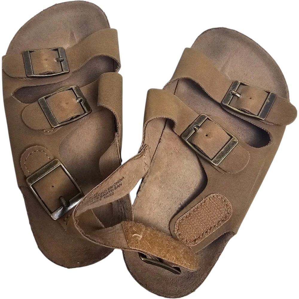 Old Navy Kids' Size 9 Tan Brown Triple Buckle Faux Leather Sandals